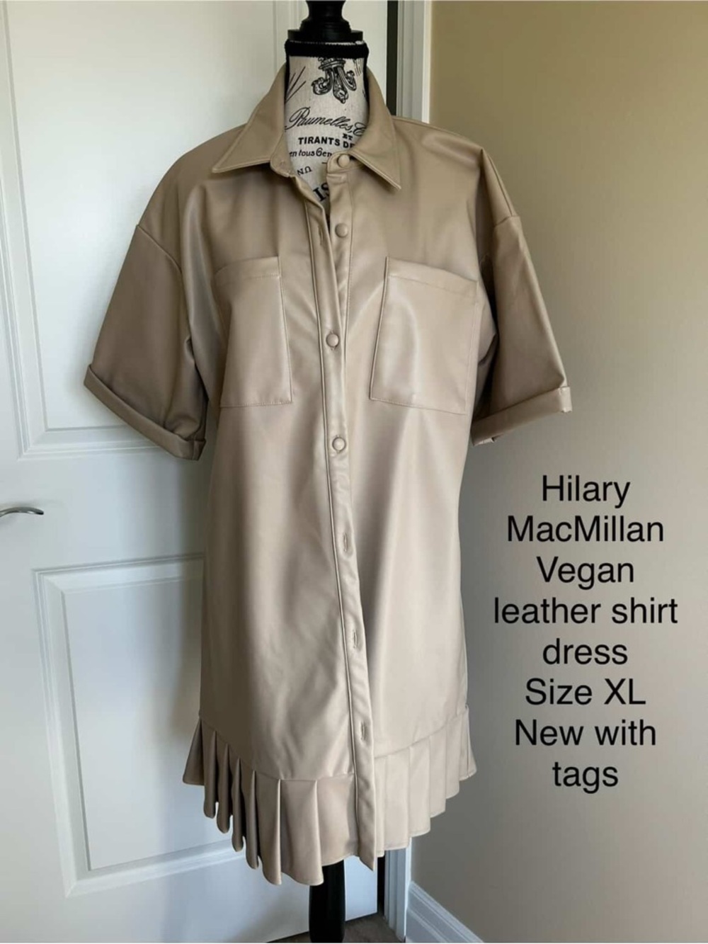 Hilary MacMillan Vegan Leather Shirt Dress in Taupe